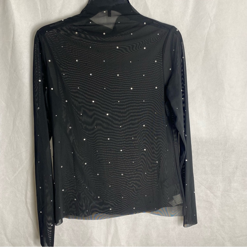 H&M Black Sheer Long Sleeve Top with Silver Accents